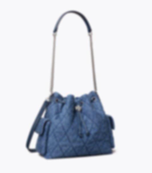 CHARLIE QUILTED DENIM DRAWSTRING SHOULDER BAG
